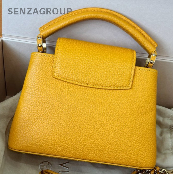 Louis Vuitton Capucines Mini Top Handle Bag Crossbody Yellow Gold Women Fashion