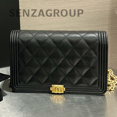 Chanel Le Boy WOC Black Caviar Gold Chain Shoulder Crossbody Bag Classic