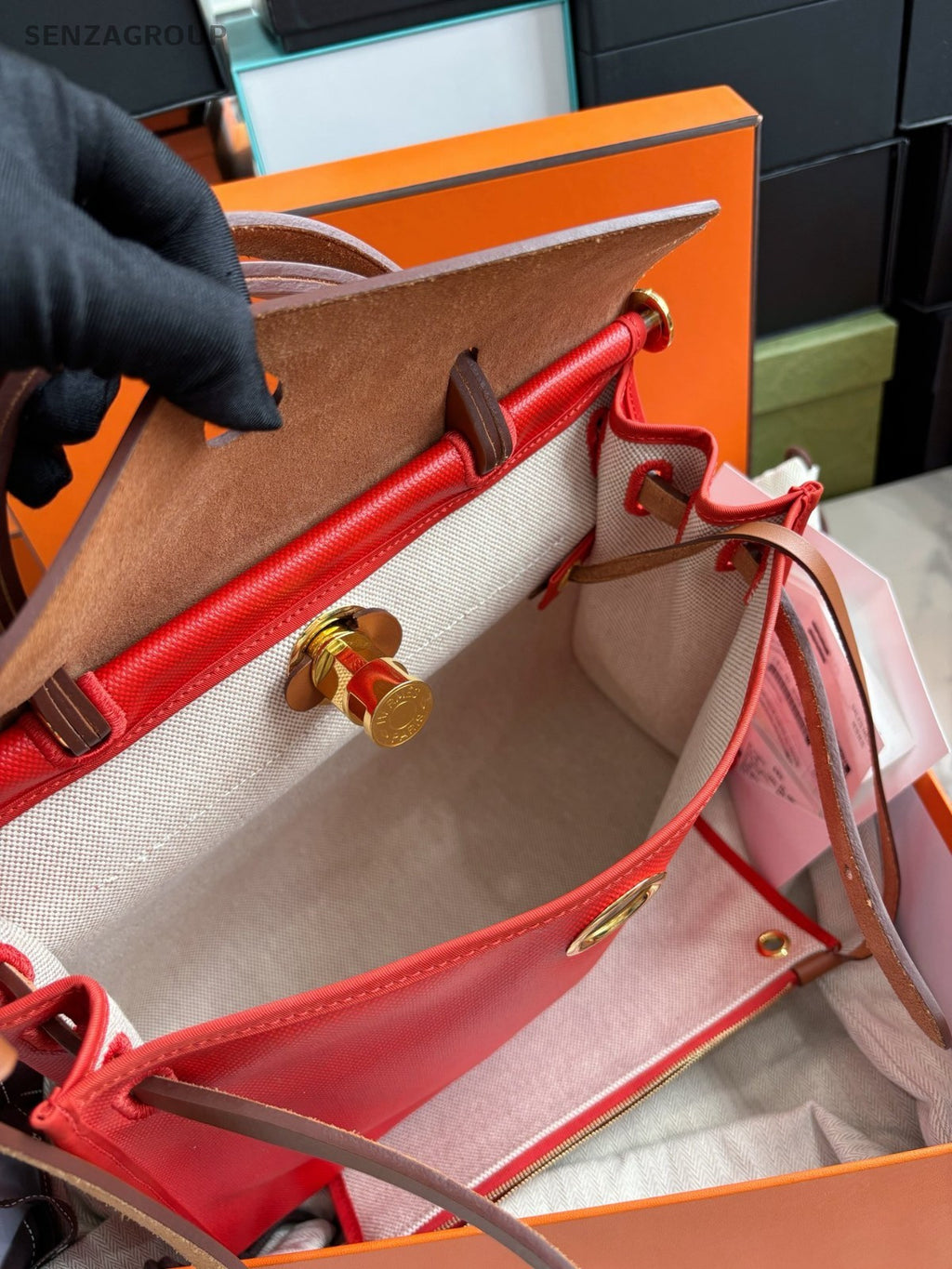 Hermes Herbag31 Top Handle 2WAY Shoulder Handbag Brown Orange Women