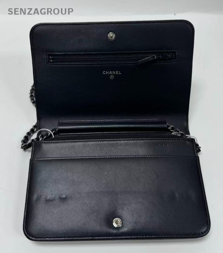 CHANEL Woc Calfskin Chain Shoulder bag Crossbody Women Black Silver Classic