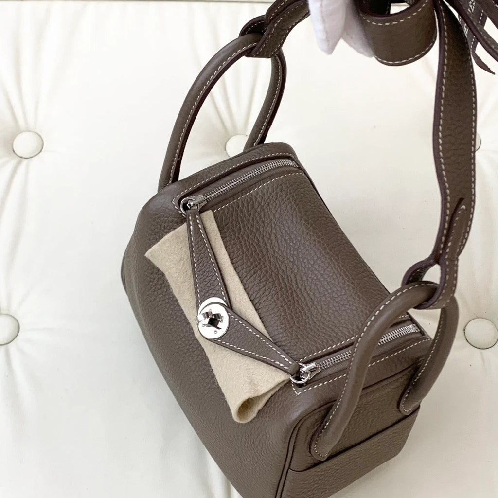 Hermes Lindy Mini Calfskin Top Handle Shoulder Crossbody Bag Gray Silver Women S