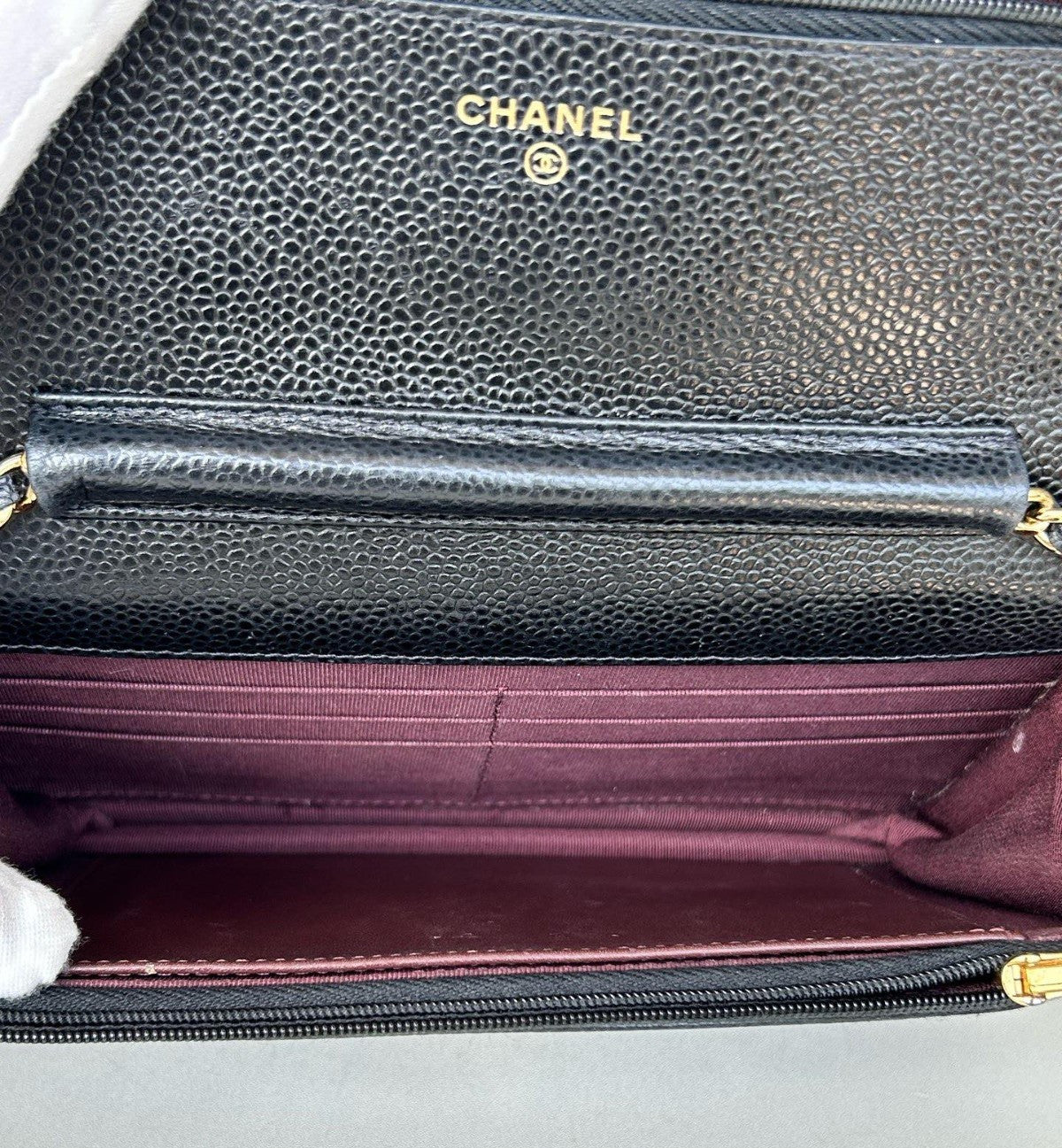 Chanel WOC Chain Calfskin Shoulder Crossbody Black Gold Women Classic Diamond
