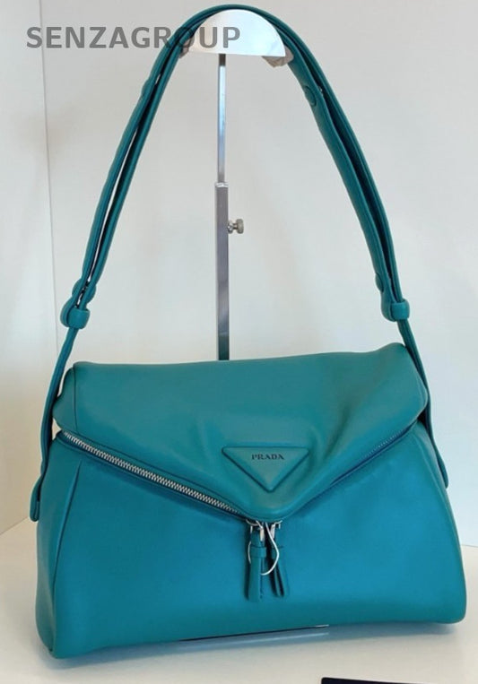 Prada Signaux Leather Puff Shoulder Crossbody Bag Lake Green Almost Brand New