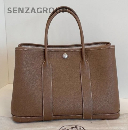 Hermes Garden Party TC Leather Top Handle Bag Gray Women Classic