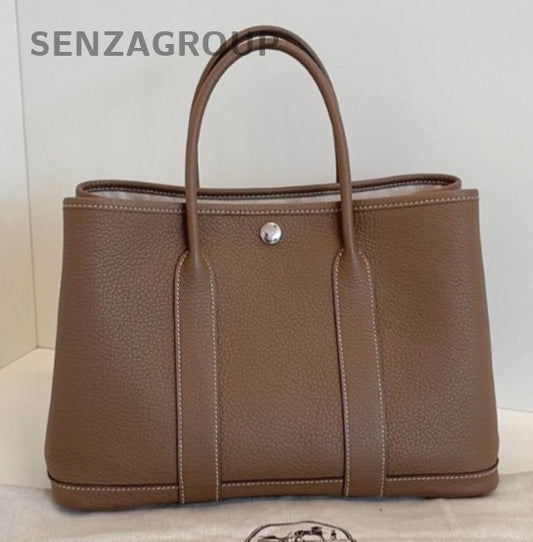 Hermes Garden Party TC Leather Top Handle Bag Gray Women Classic