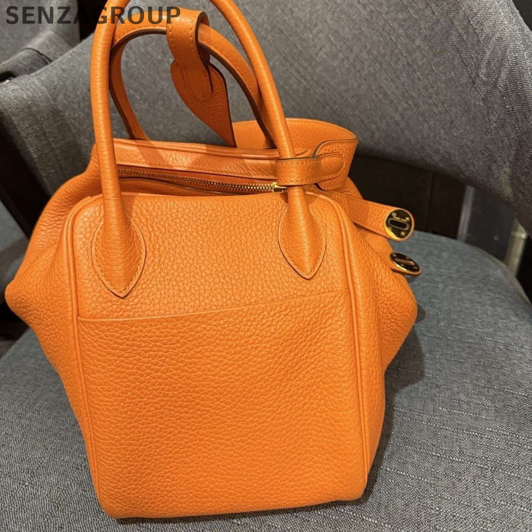 Hermès Orange Gold Hardware Lindy 30 Togo Leather Handbag Shoulder Bag