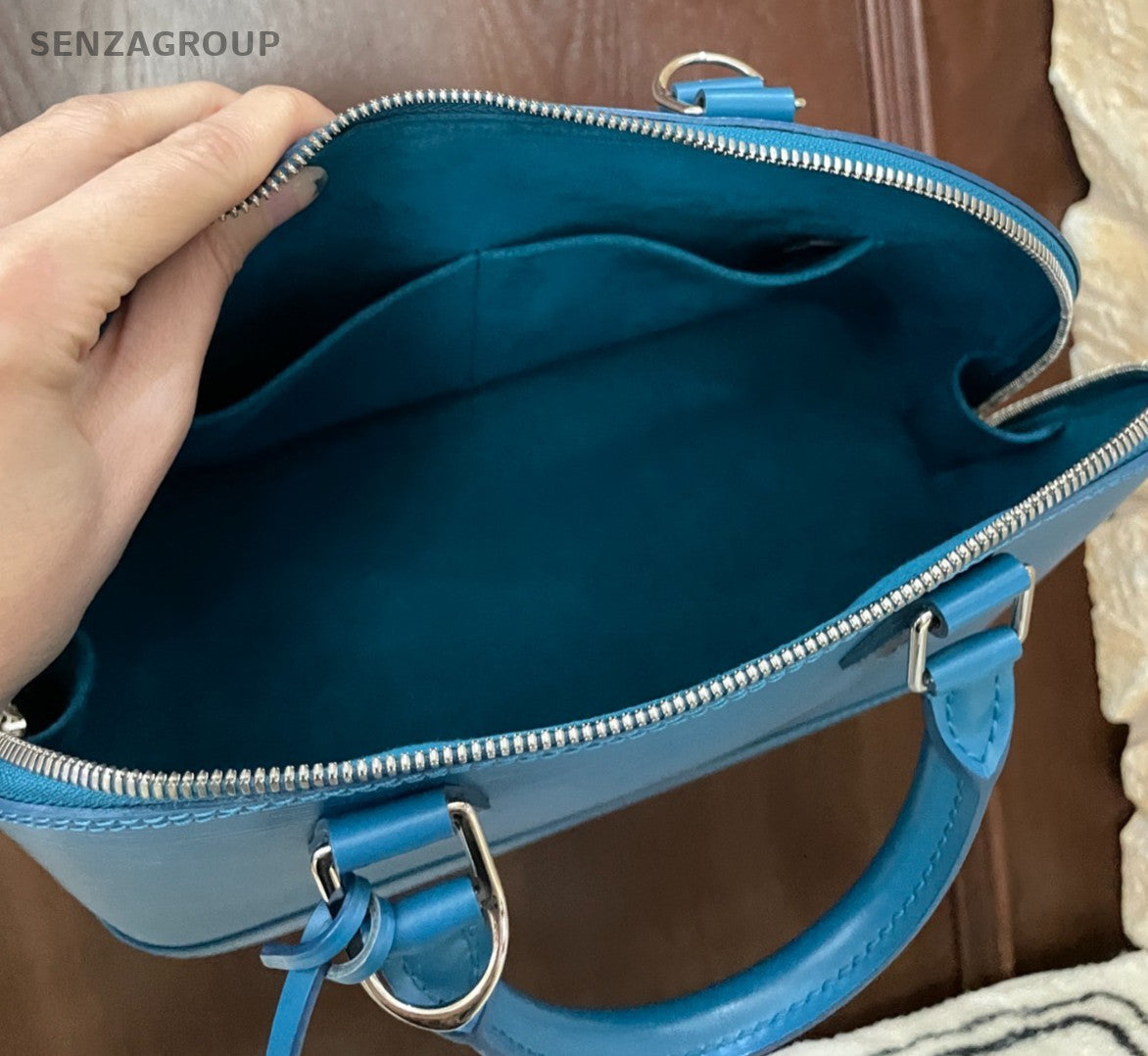 Louis Vuitton Alma PM Epi Top Handle Bag Blue Silver Women Classic Fashion