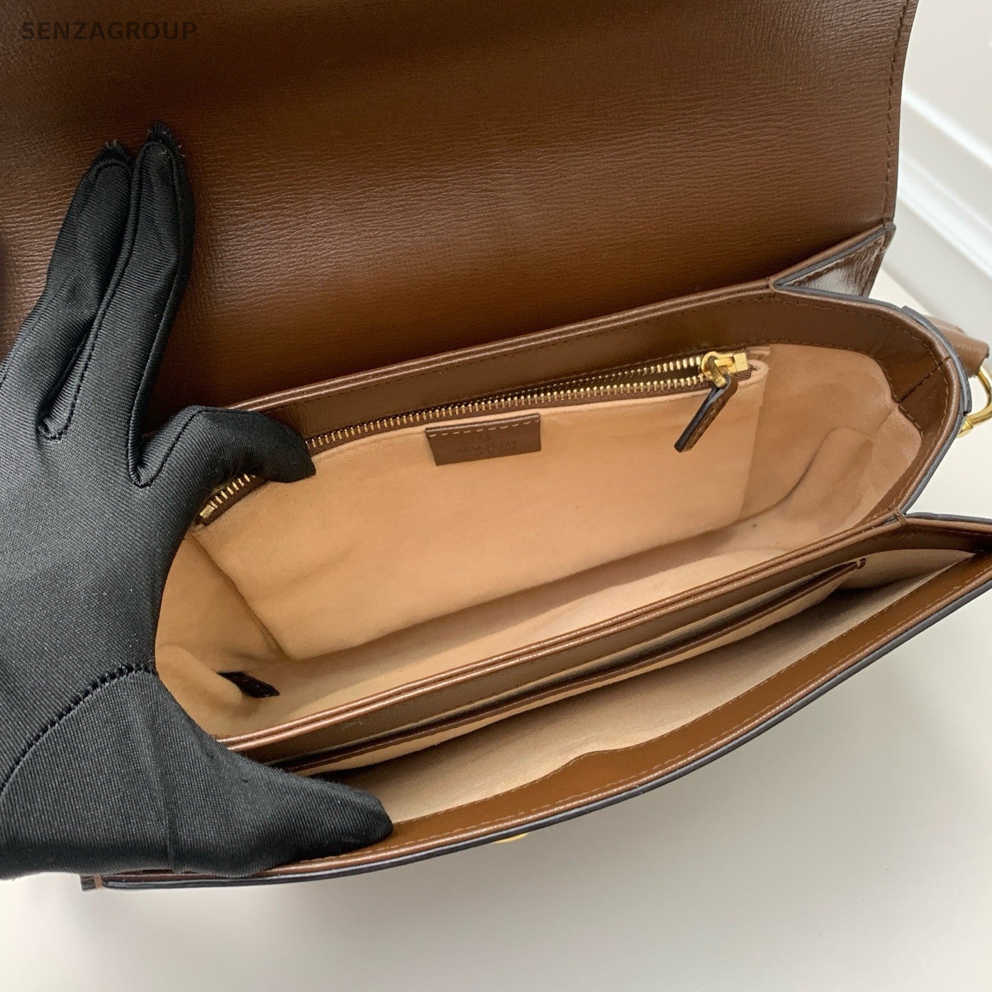 Gucci Horsebit1955 MM Ophidia Saddle Shoulder Bag Brown Gold Women Classic