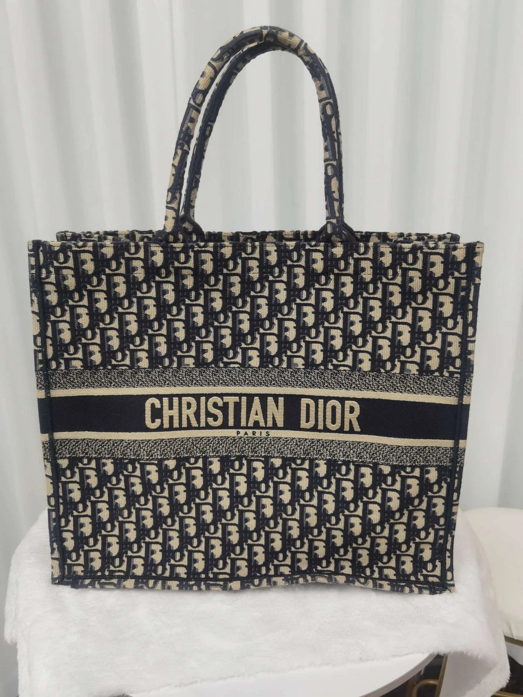 Dior Large Canvas Embroidered Oblique Tote Handbag For Women