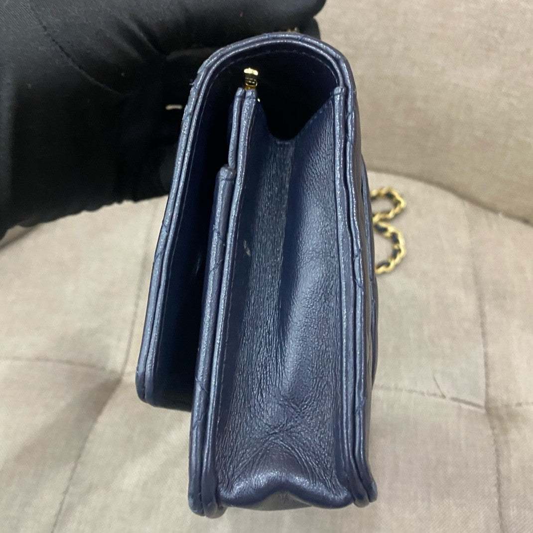 Chanel 22K Navy Blue Gold Hardware WOC Chain Crossbody Bag