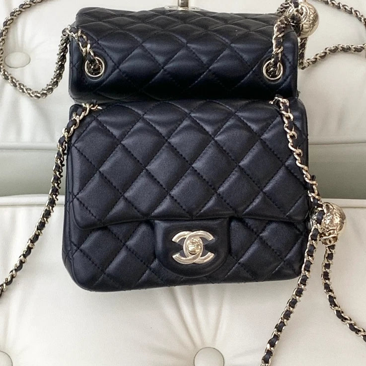 Chanel Classic Flap Lambskin Chain Shoulder Bag Crossbody Black Gold Women S