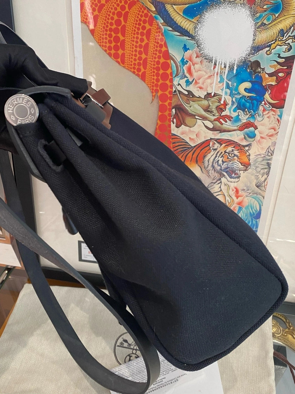 Hermes Herbag31 Black Gold Canvas Tote Bag For Women