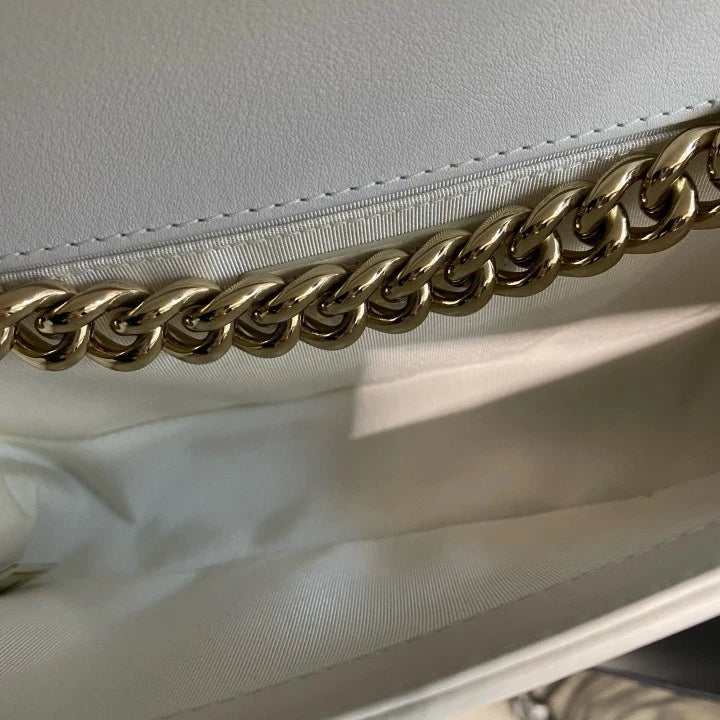 Chanel Leboy MM Calfskin Shoulder Crossbody Bag White Gold Women Fashion D