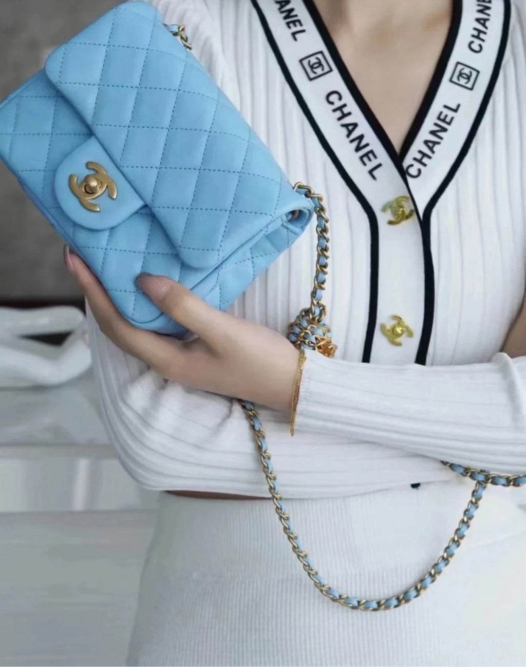 CHANEL Blue Calfskin Walnut Ball Square Crossbody Bag For Women