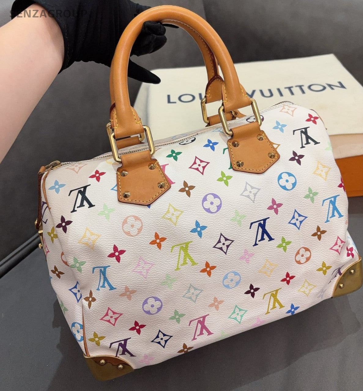 Louis Vuitton Speedy30 Monogram White Multicolor Top Handle Bag Women Classic