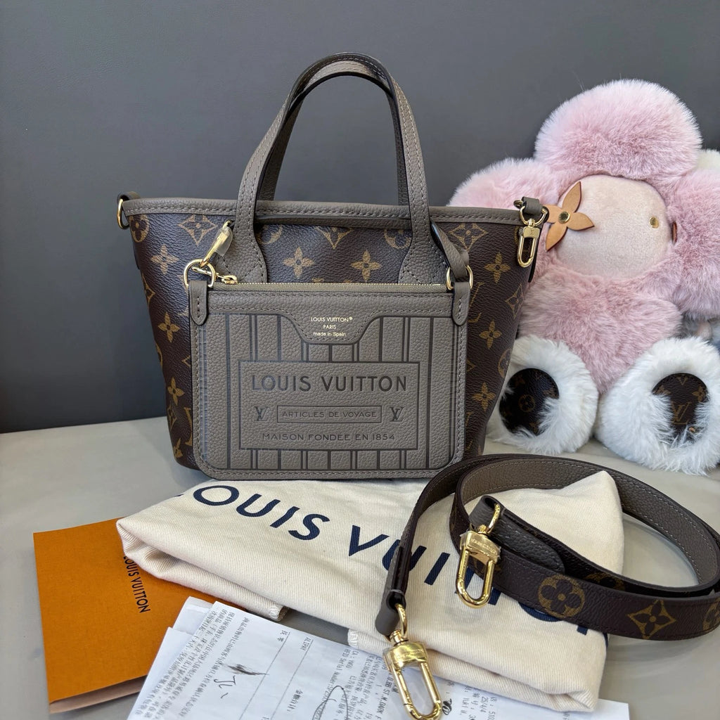 Louis Vuitton Neverfull Brown Gold Shoulder Bag Top Handle Excellent