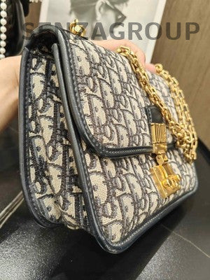 Dior Oblique Messenger Bag Blue Gold Women's Fashion Shoulder Bag