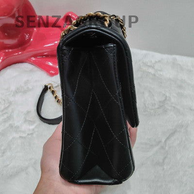 Chanel Classic Flap Quilted Chain Shoulder Bag Black Gold Women's Fashion