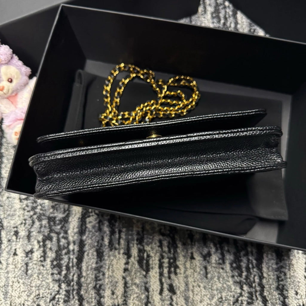 CHANEL Black Lamskin Gold 24 Chip WOC Crossbody Bag For Women
