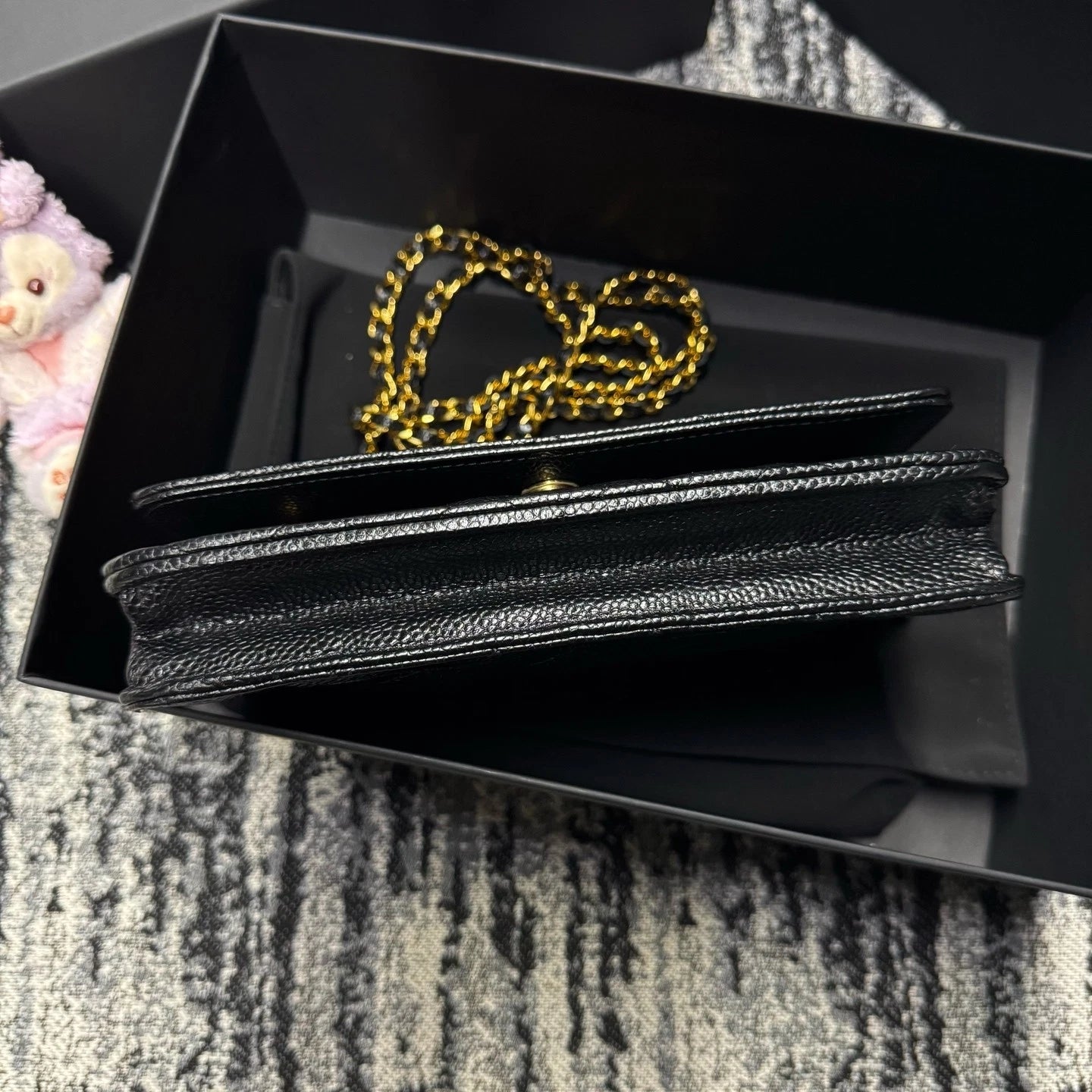 CHANEL Black Lamskin Gold 24 Chip WOC Crossbody Bag For Women