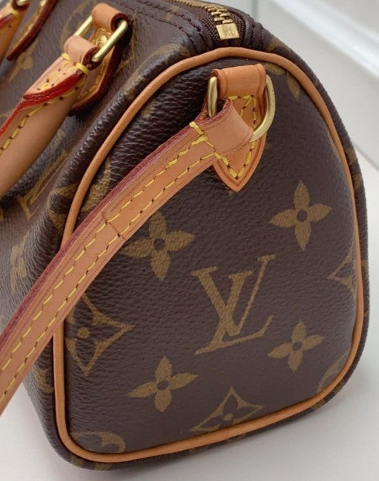 Louis Vuitton Speedy Nano Monogram Top Handle Bag Crossbody Brown Women Classic