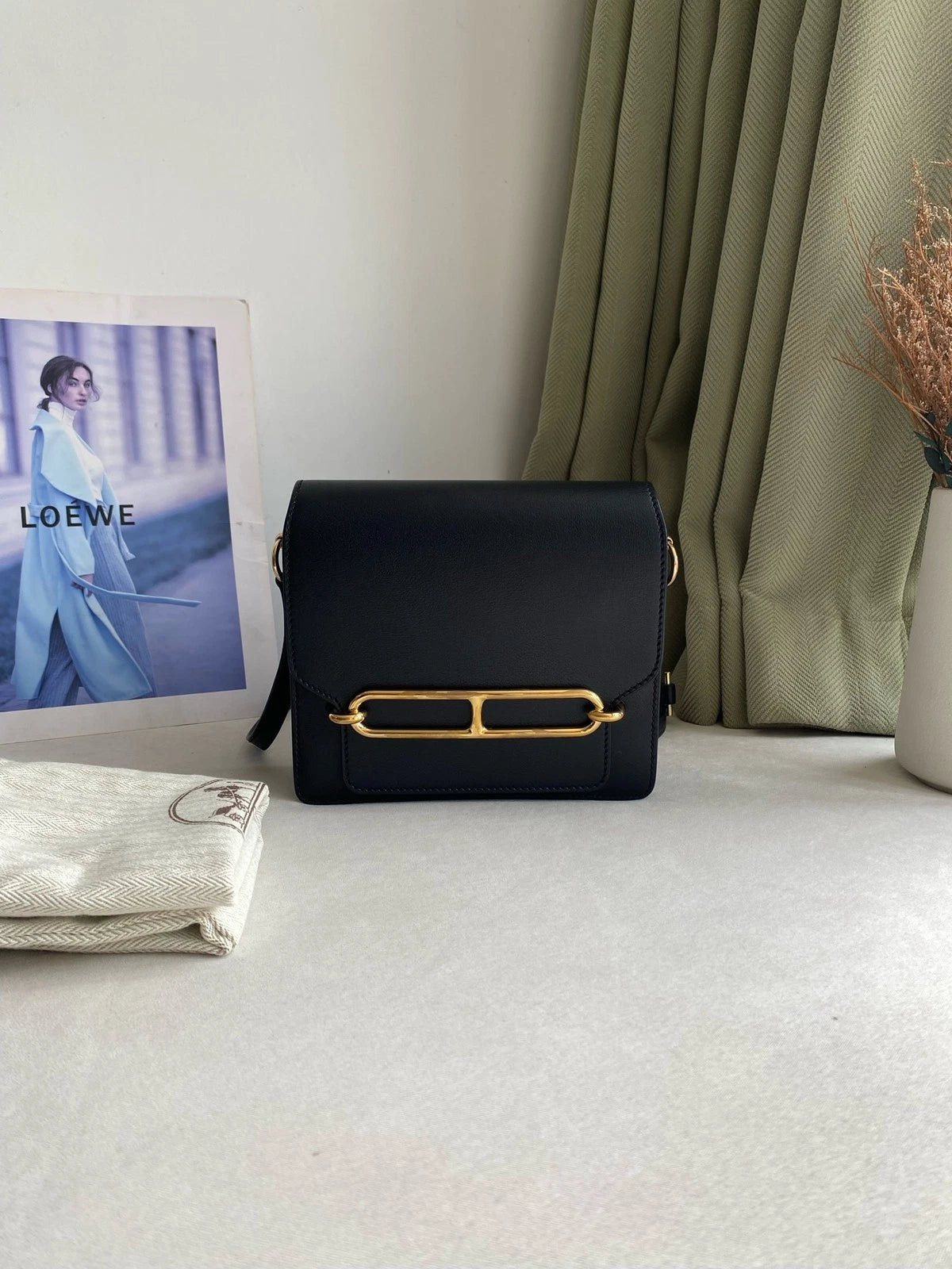 Hermes Roulis19 Black Gold Shoulder Crossbody Bag For Women