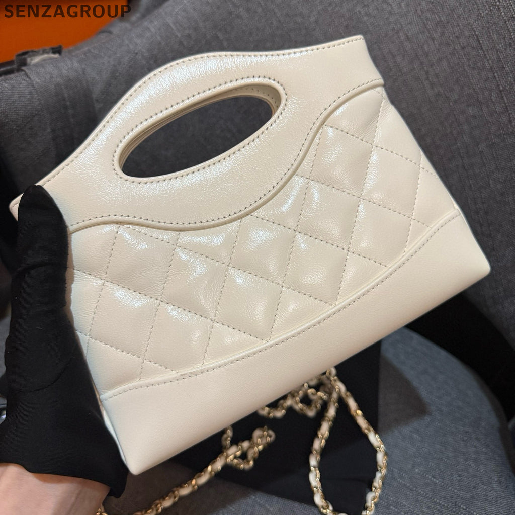 Chanel 31 Bag Nano White Gold Chain Shoulder Handbag Classic Women