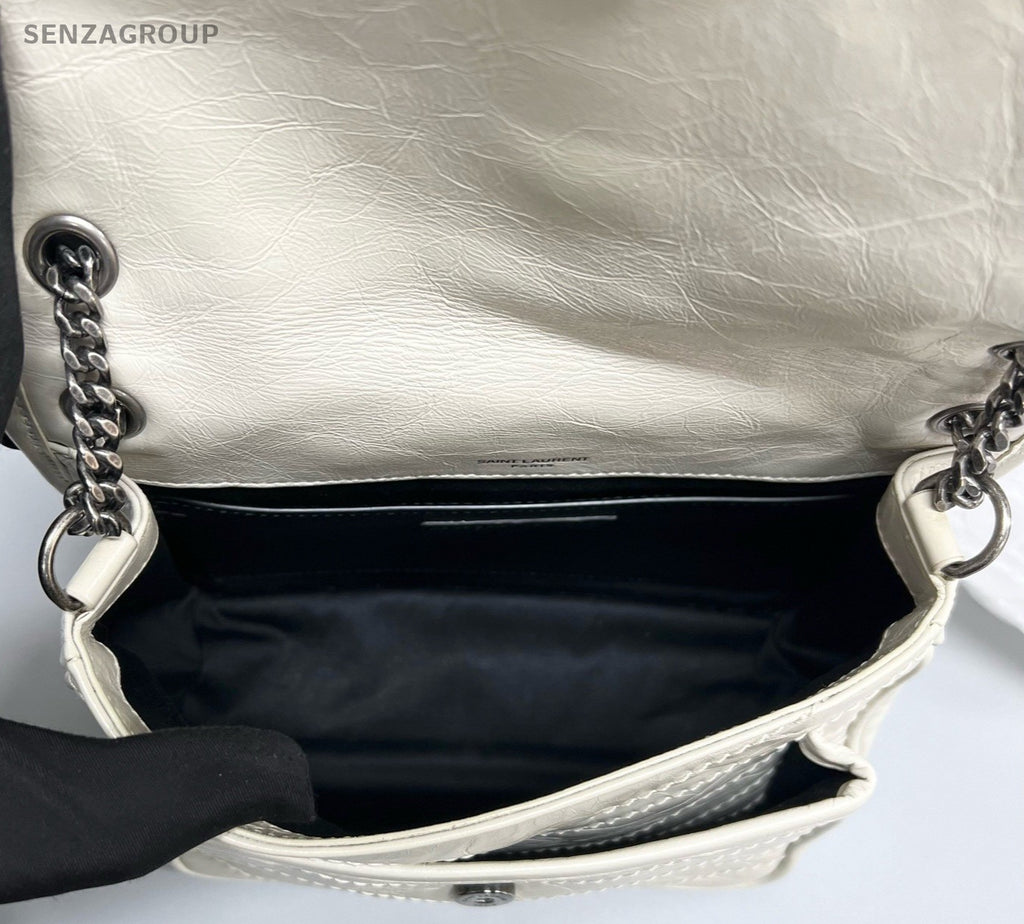 Saint Laurent Niki Baby Chain Shoulder Bag White Silver Used Women Classic