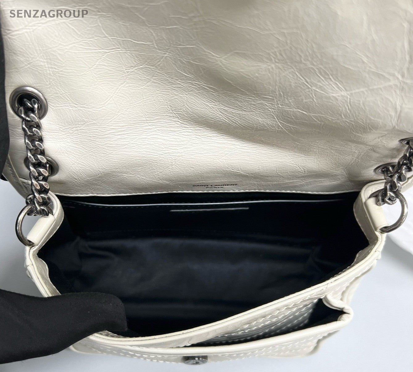 Saint Laurent Niki Baby Chain Shoulder Bag White Silver Used Women Classic