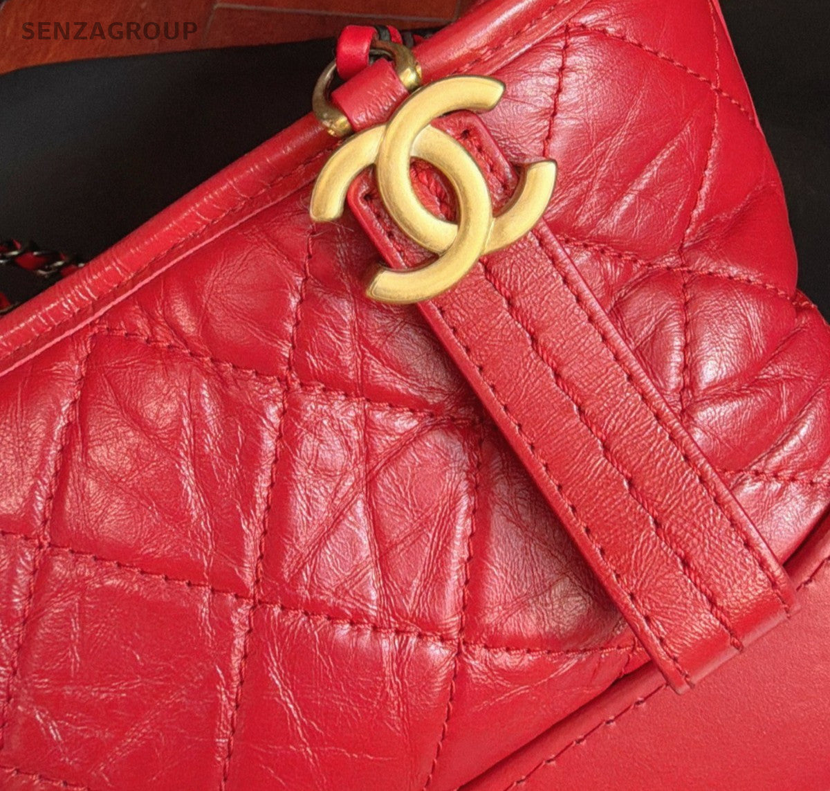 Chanel Gabrielle Calfskin PM Chain Shoulder Bag Crossbody Red Gold Diamond Women