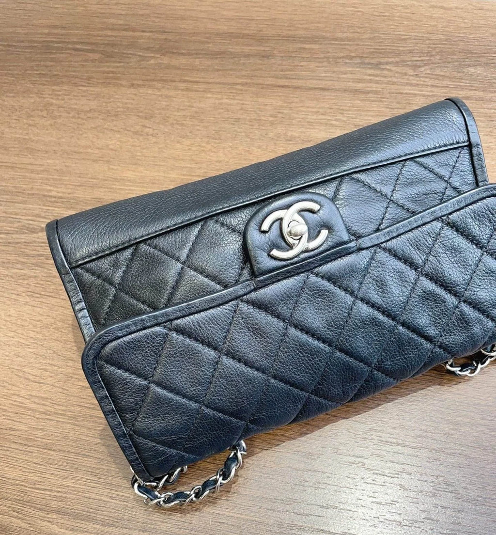 Chanel Classic Flap Diamond Black Shoulder Bag Turn Lock Women Fashion