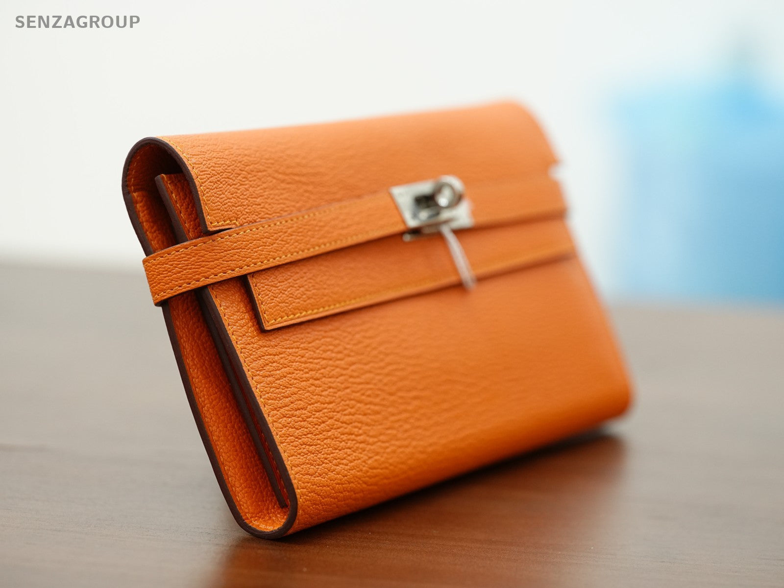 Hermes Kelly Wallet epsom Leather Orange Silver XP00104