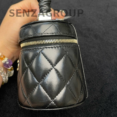 Chanel Black Quilted Gold Bucket Bag Classic Women's Fashion