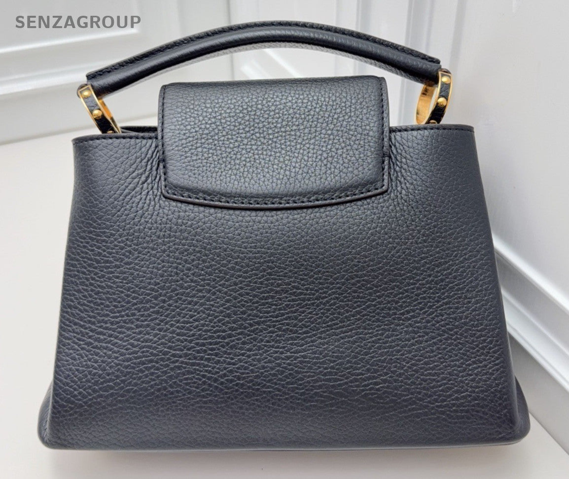 Louis Vuitton Capucines BB Calfskin Top Handle Bag Crossbody Black Gold Women