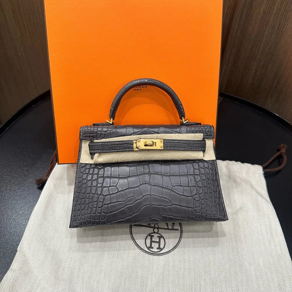 Hermes Mini Kelly 2 Women's Leather Top Handle Bag Grey