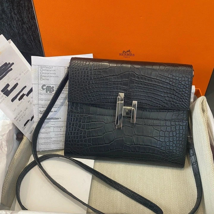 Hermes Cinhetic To GO 2Way Shoulder Bag Crossbody Black Silver Women Classic D