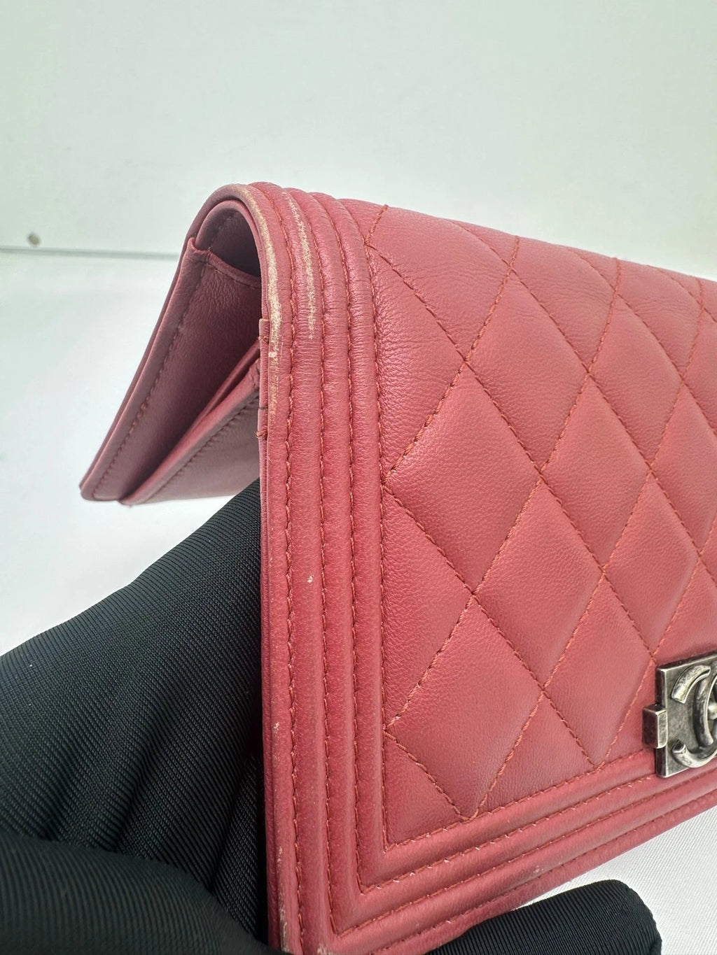 CHANEL LeBoy Leather Red Wallet For Women
