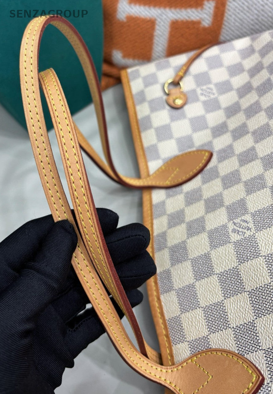 Louis Vuitton Neverfull MM Shoulder Bag White Gold Women Classic Designer