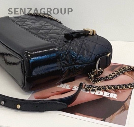 Chanel Gabrielle MM Chain Shoulder Bag Crossbody Black Gold Women Classic