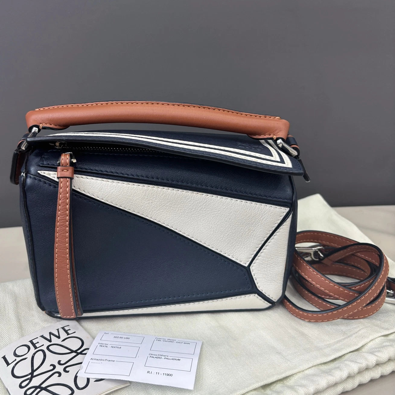 Loewe Puzzle Mini Top Handle Shoulder Crossbody Bag Navy Brown Women