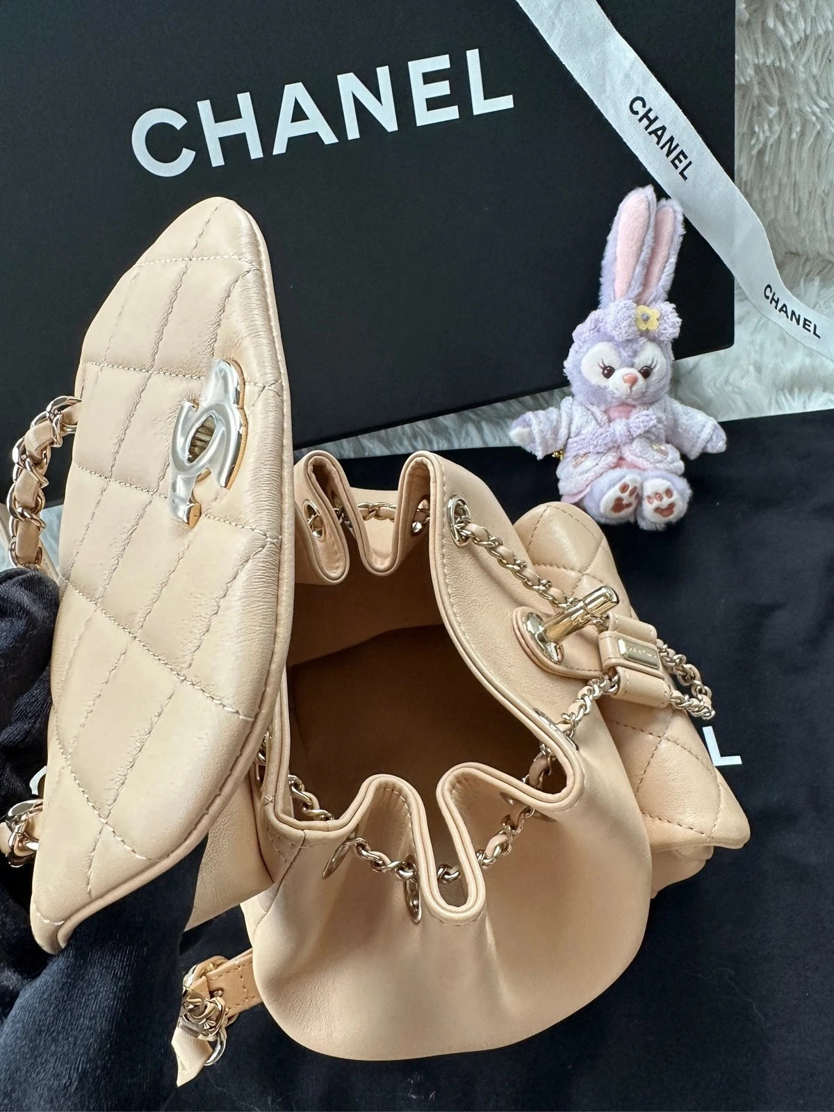 CHANEL Duma Small Calfskin Beige Gold Chain Backpack For Women