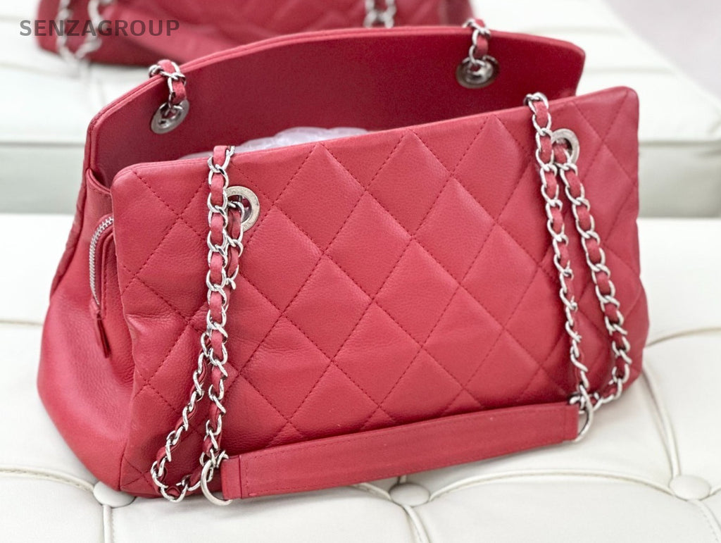 CHANEL 12C Calfskin CC Logo Chain Shoulder bag Red Silver Women