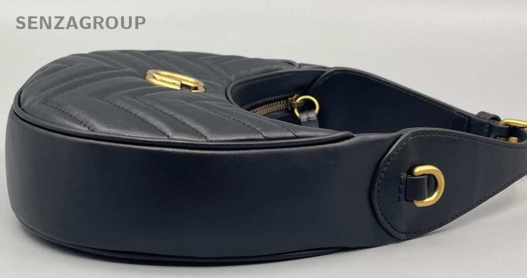 Gucci Marmont Chain Shoulder Bag Black Gold Used Women Designer Classic