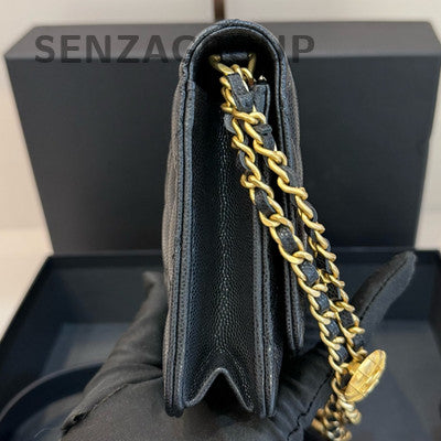 Chanel WOC Quilted Black Gold Chain Shoulder Crossbody Bag Classic Women