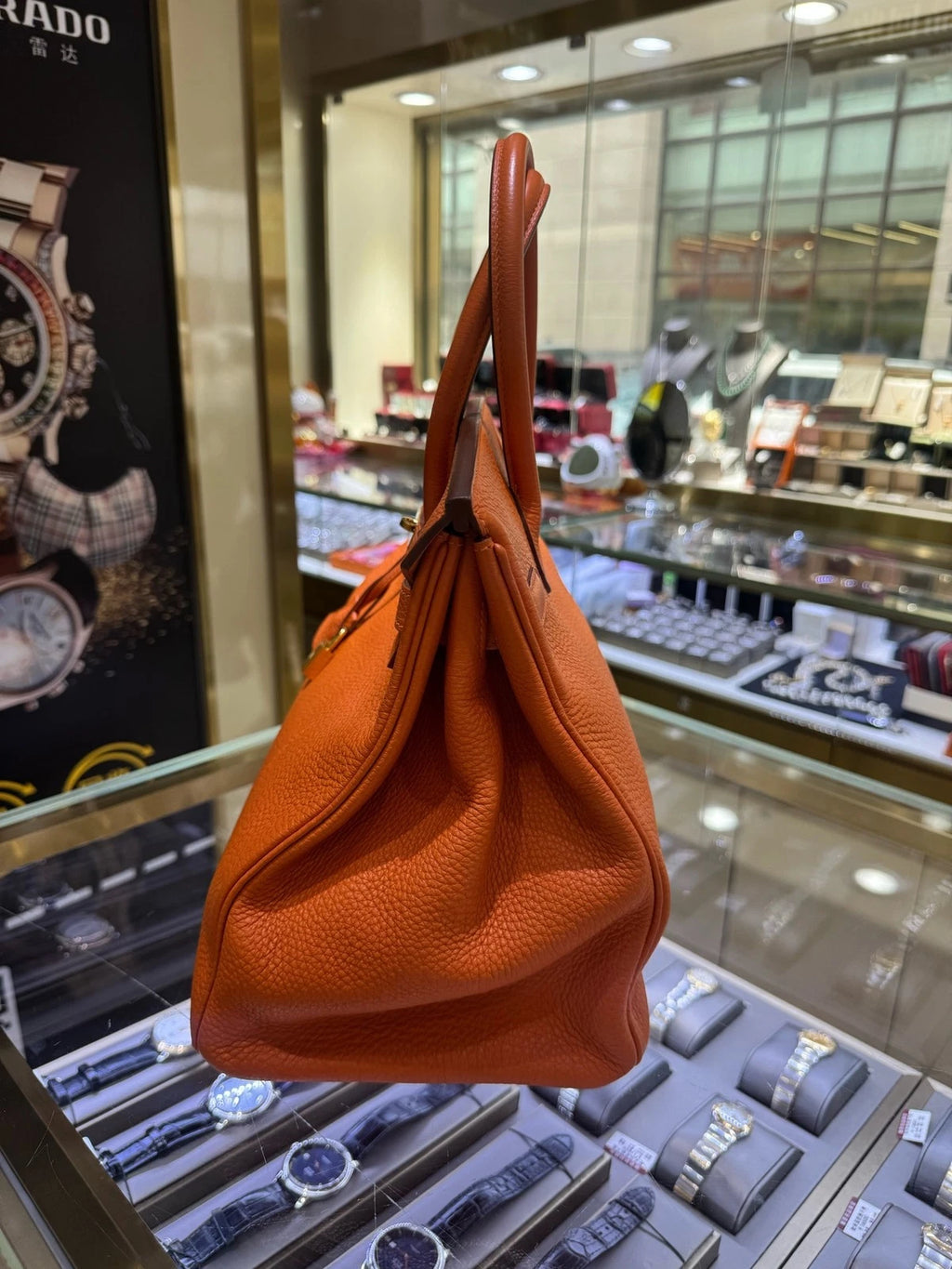 Hermes Birkin 35 Orange Togo Leather Top Handle Bag For Women
