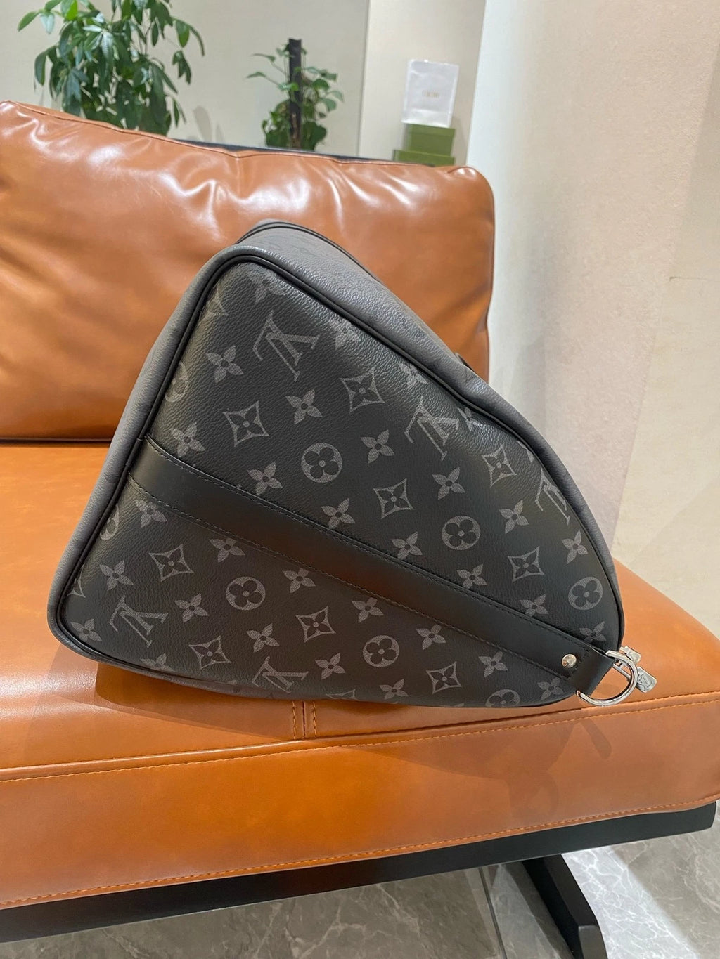 Louis Vuitton Keep all Monogram Canvas Black Silver Top Handle Shoulder Bag