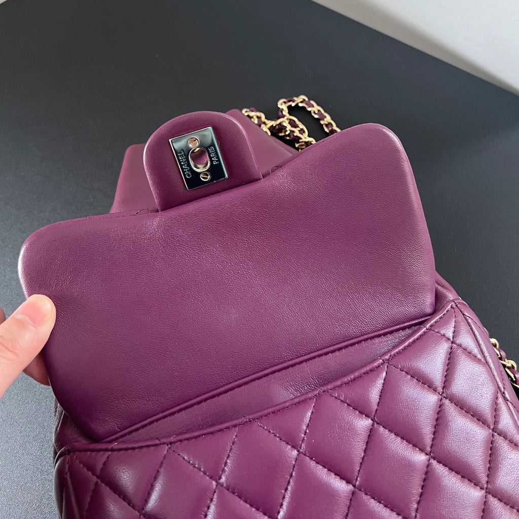 Chanel Diamond Chain Backpack Purple Gold Classic Used Women
