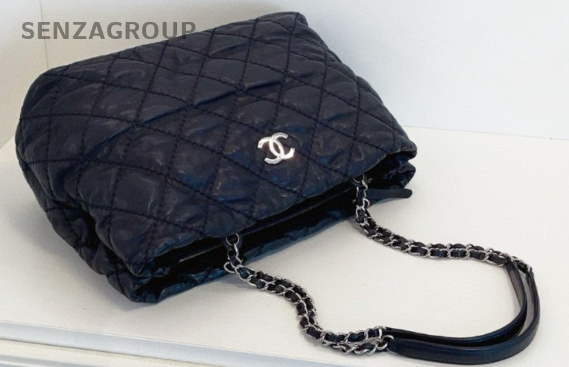 CHANEL Puffer Tote Calfskin Chain Shoulder bag Black Silver Women Classic