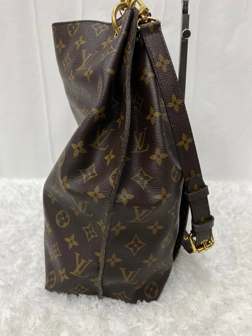 Louis Vuitton Hobo Monogram Top Handle Shoulder Bag Brown Gold Women Classic