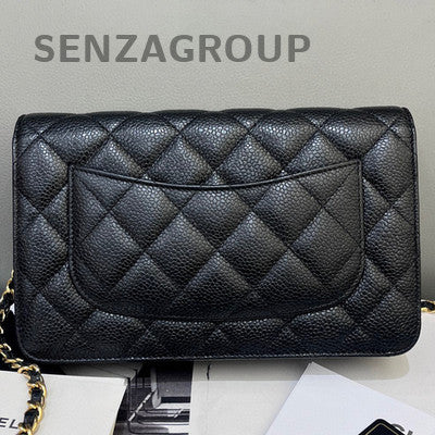 Chanel Caviar Leather Black Gold WOC Quilted Chain Crossbody Bag